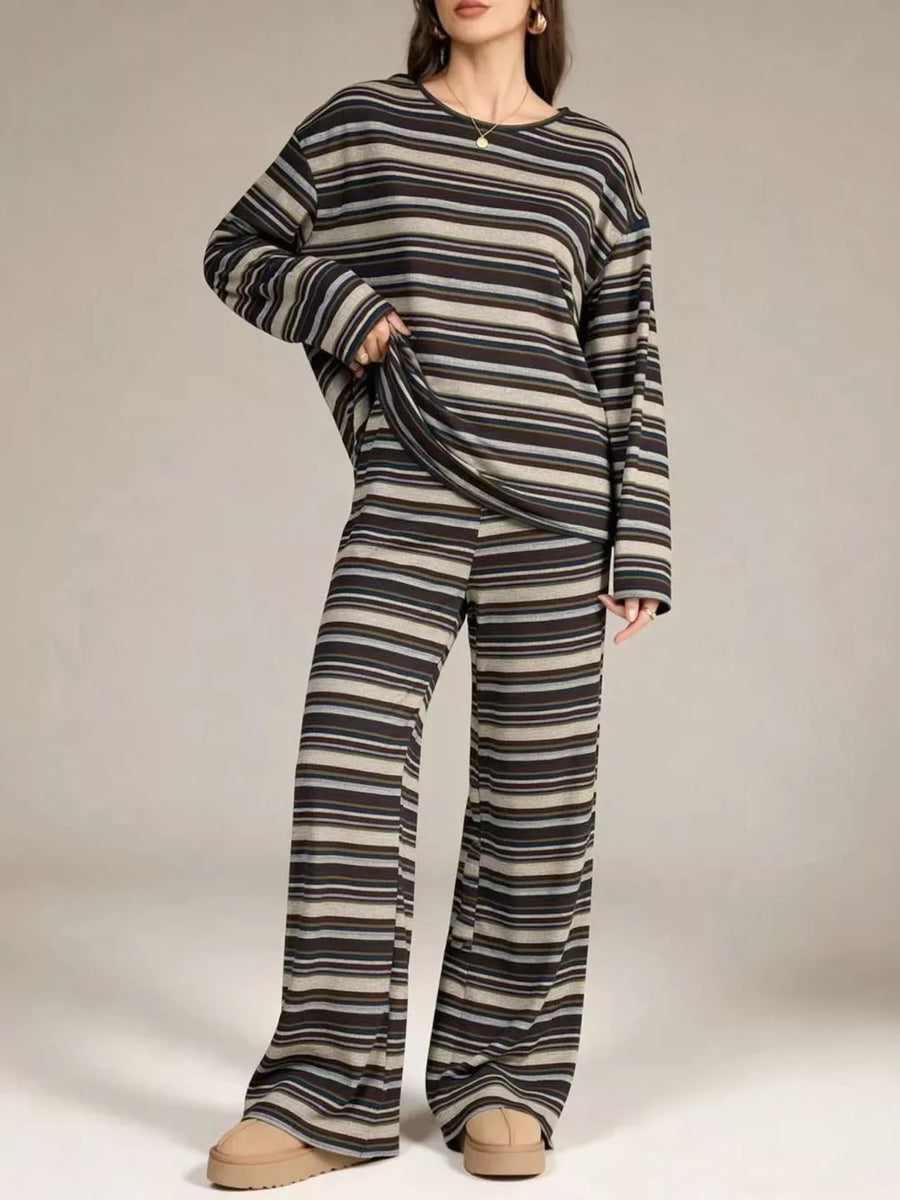 retro pajama set in Burgundy with crew neck