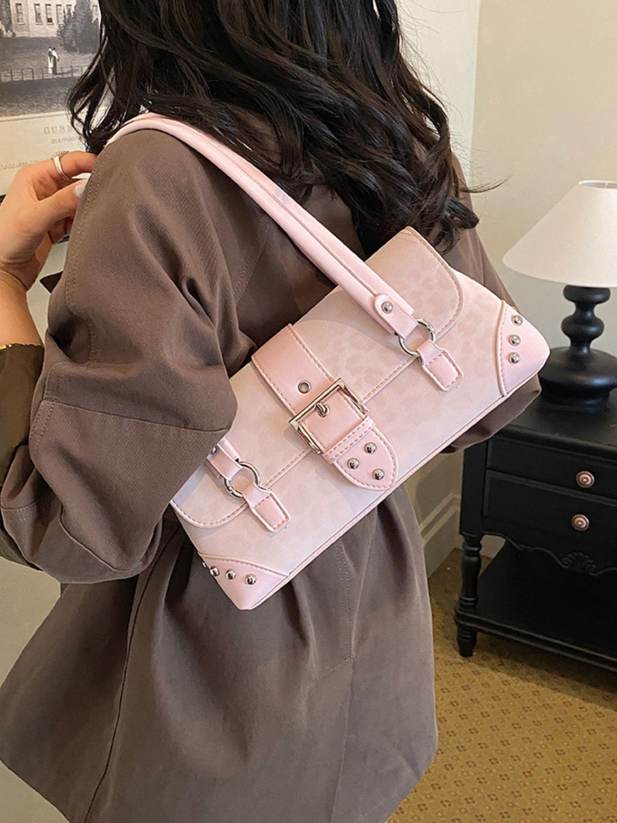 Leopard Buckle Detail Shoulder Bag in Pink with buckle detail