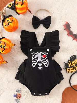 black bodysuit with graphic print and v-neck