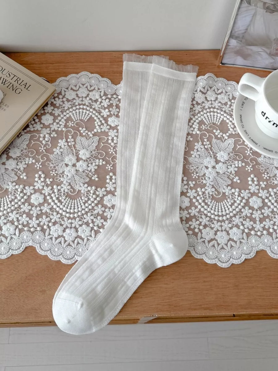 Sheer Mid-calf Socks in black with sheer