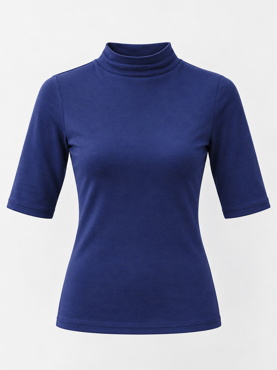 Black fitted t-shirt with mock neck