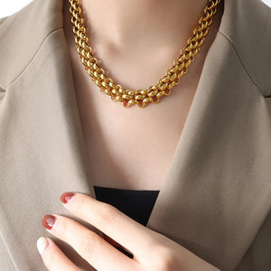 jewelry set featuring chain link in Gold with Titanium Steel, 18K Gold-Plated Care instructions: Avoid wearing during