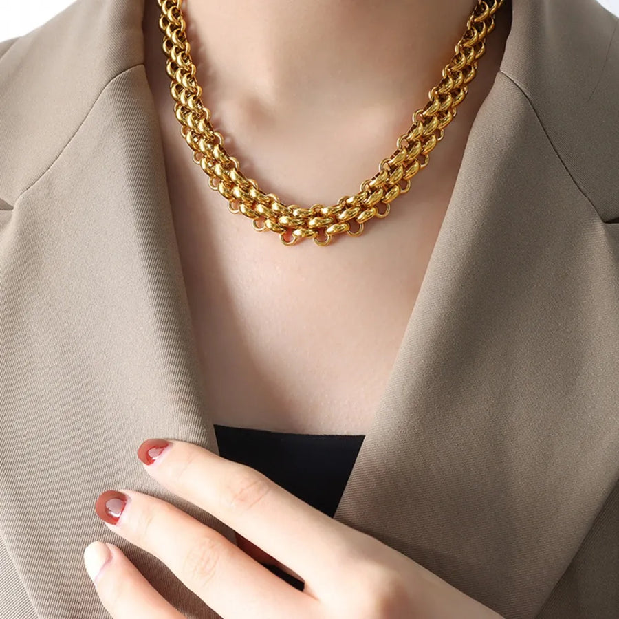jewelry set featuring chain link in Gold with Titanium Steel, 18K Gold-Plated Care instructions: Avoid wearing during