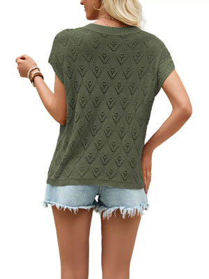 pullover sweater in Green with openwork and hip-length