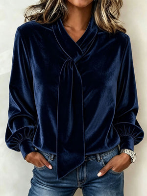 light blue regular blouse with v-neck