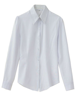 button-down shirt in White-Short Sleeve Anti-Gaping with button cuffs and hip-length