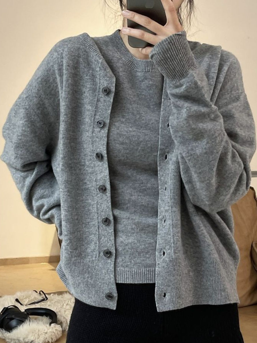 cardigan in heather gray featuring thermal and oversized fit