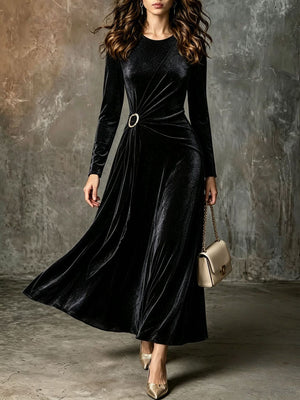 100% polyester Care instructions: Machine wash cold maxi dress in Black with A-line silhouette