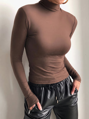 92% polyester, 8% elastane Care instructions: Machine wash cold t-shirt in chocolate brown with slim silhouette