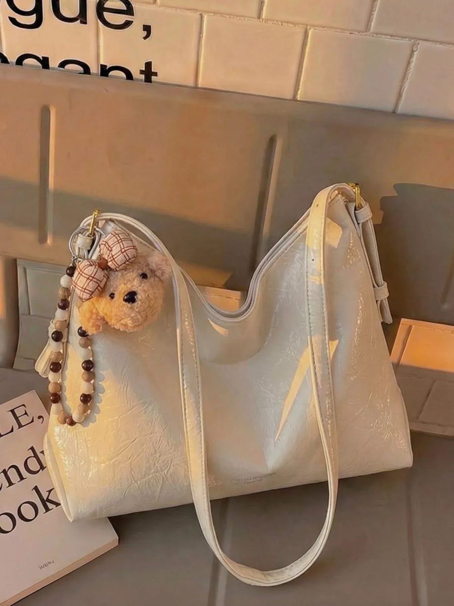 Pu Leather Shoulder Bag in Beige