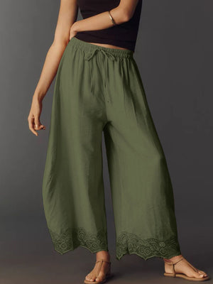 wide-leg pants in Burnt Coral with drawstring and ankle-length