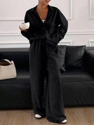 Button-down Long-sleeve Pants in Apricot with collared