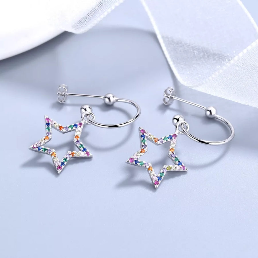 earrings featuring star in silver with Platinum-Plated,925 sterling silver,Rhinestone Care instructions: Avoid wearing