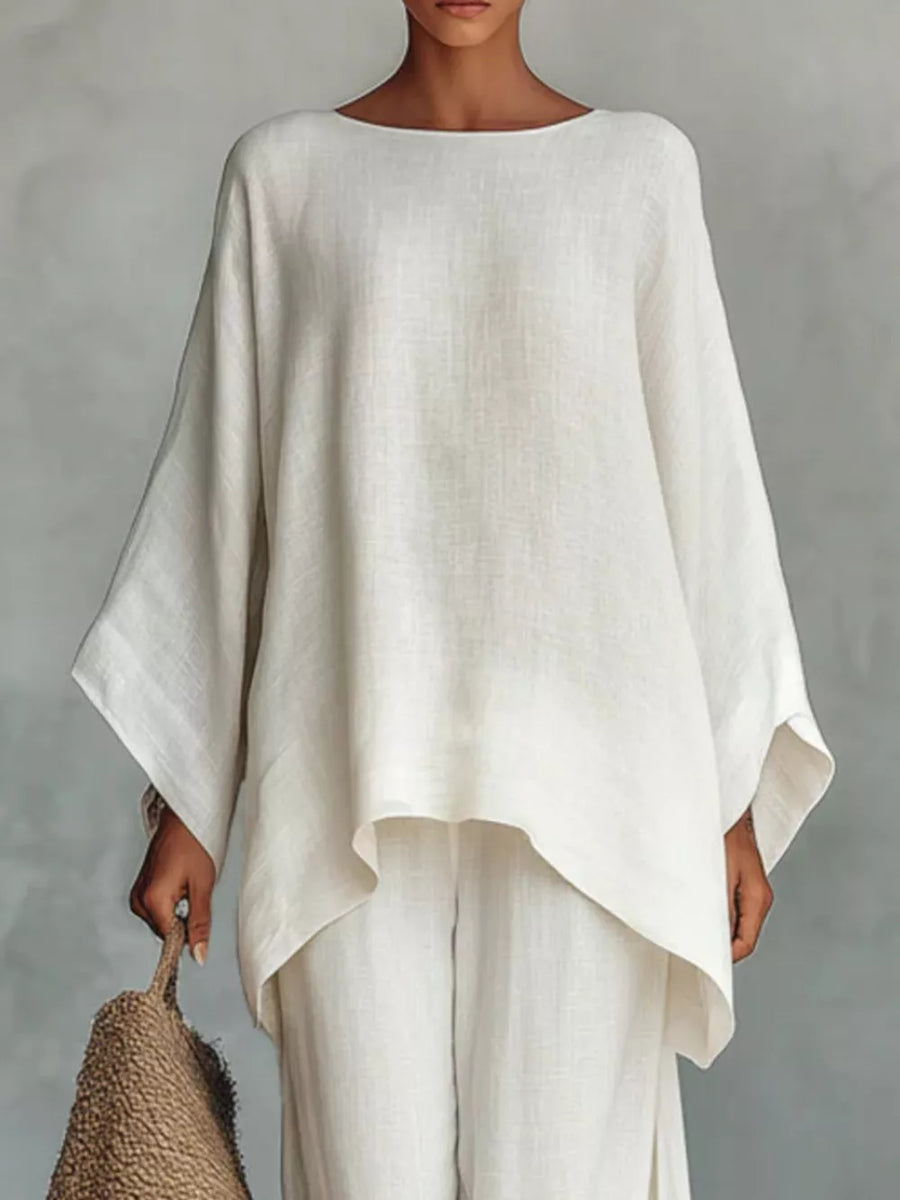 100% polyester Care instructions: Machine wash cold pants set in White with loose silhouette