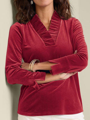 Wine Red regular blouse with v-neck
