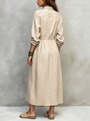 bohemian shirt dress in Camel with collared