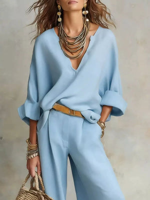 Off-white loose lounge set with v-neck