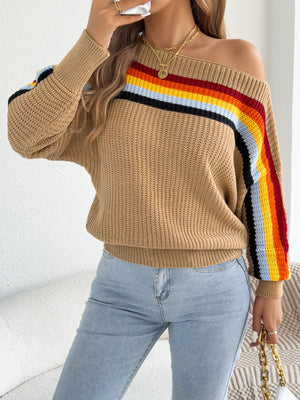 yellow relaxed pullover sweater with off-shoulder