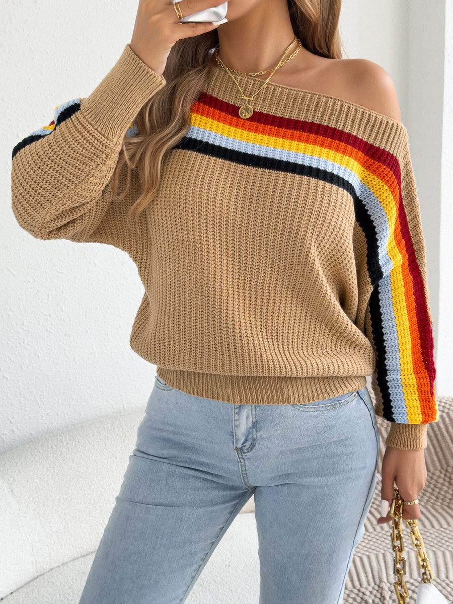 yellow relaxed pullover sweater with off-shoulder