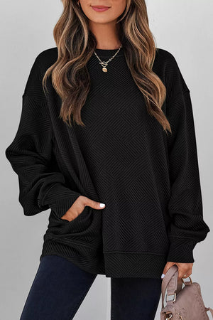 black sweatshirt with geometric and round neck