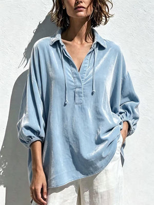 Pink blouse with drawstring and bishop sleeve