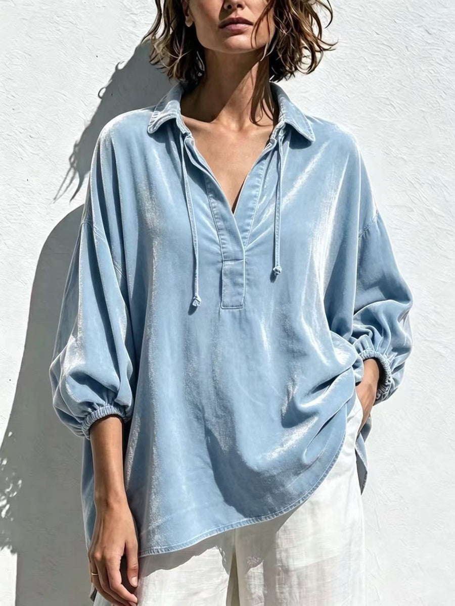 Pink blouse with drawstring and bishop sleeve