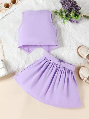 Purple baby vest and pleated skirt set with bowknot detail