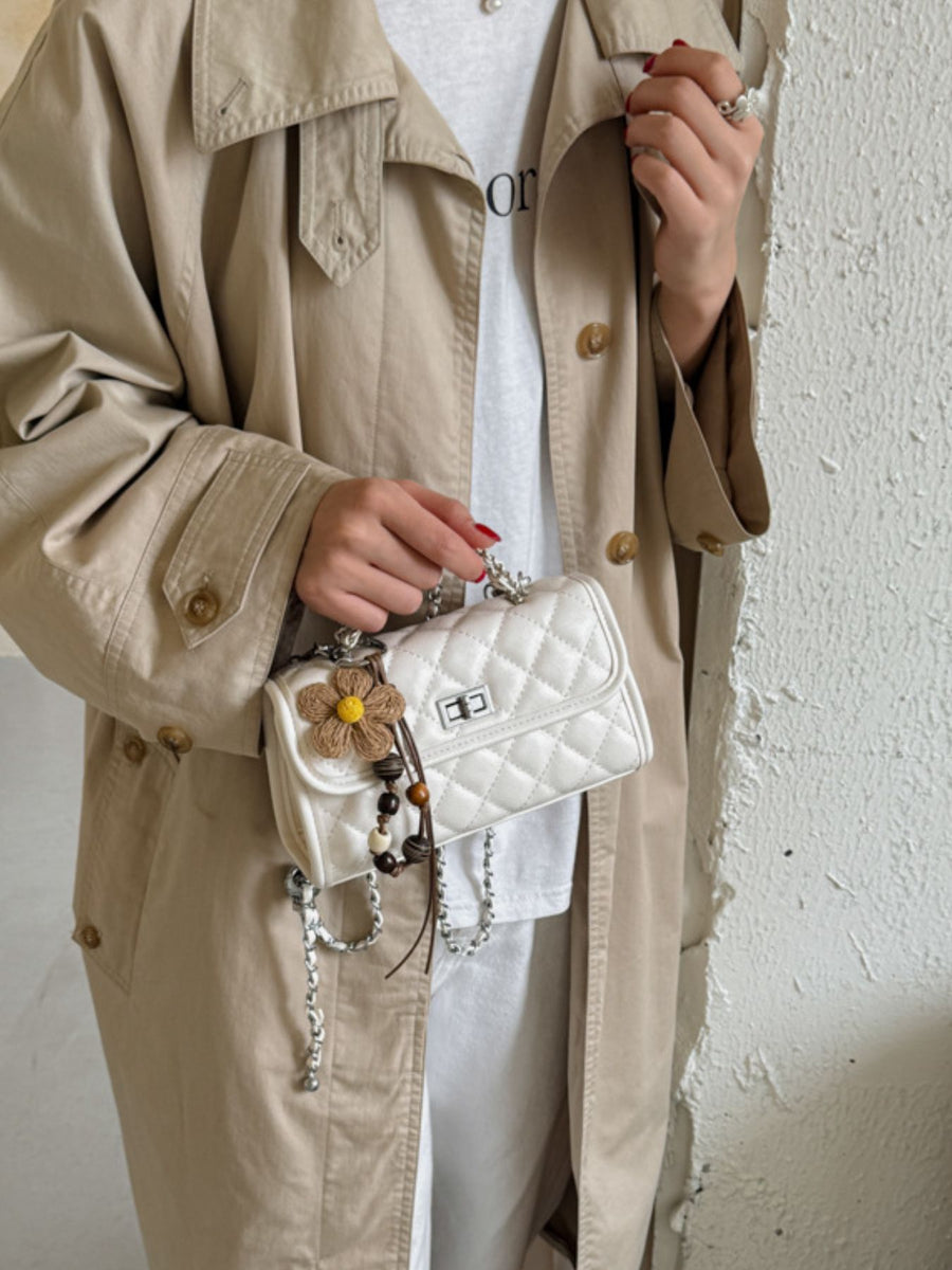 Quilted Flap Crossbody Bag in black with quilted