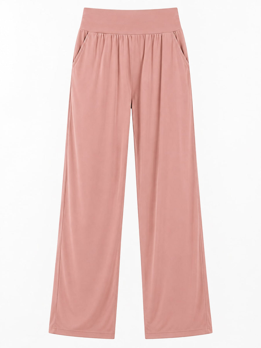 Polyester and spandex blend wide-leg pants in Brick Red with relaxed silhouette