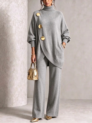 Light Blue relaxed sweater and pants set with turtleneck