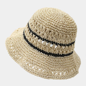 black hat featuring woven texture and striped