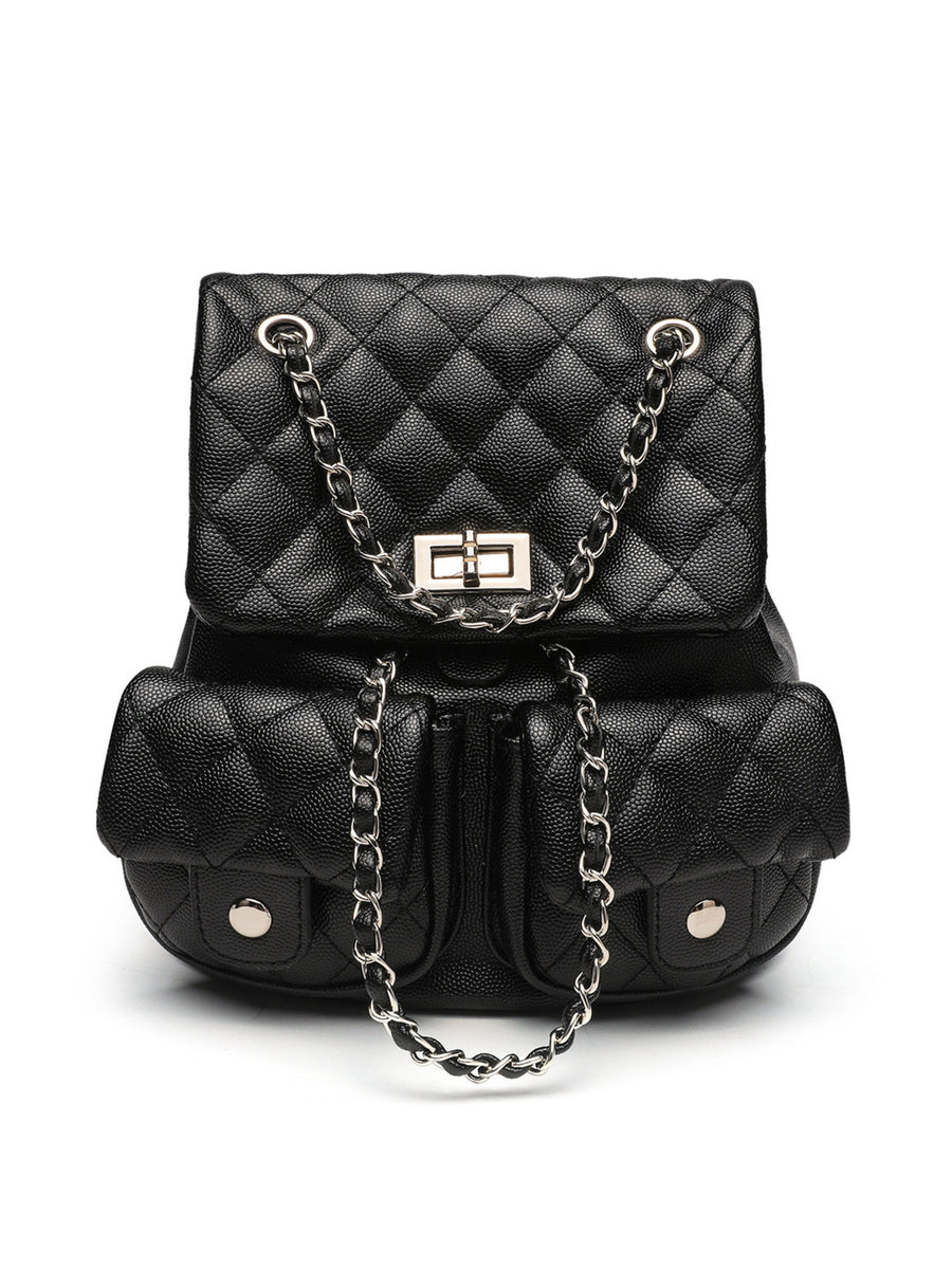 backpack in black featuring quilted and structured fit