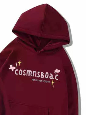 Burgundy pullover hoodie with hooded and long sleeve