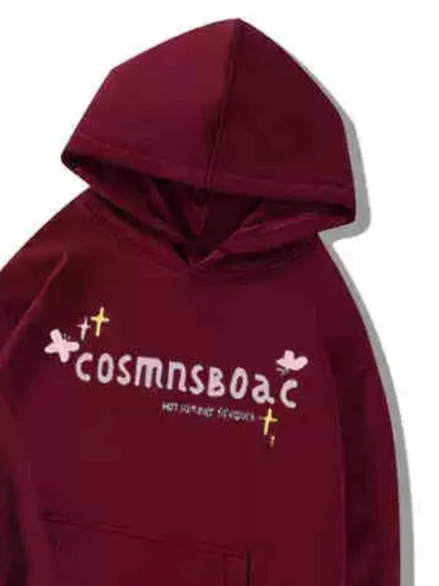 Burgundy pullover hoodie with hooded and long sleeve