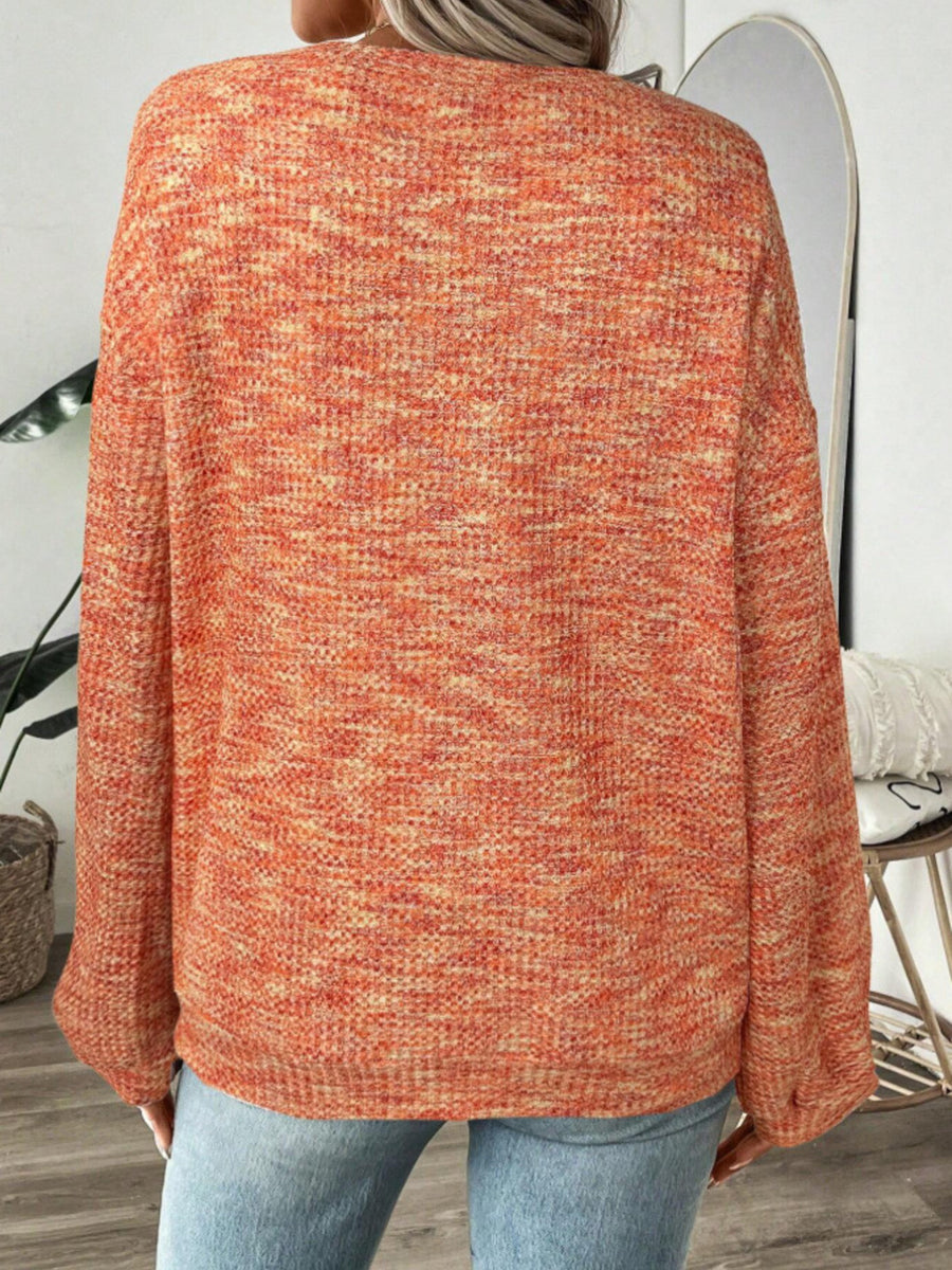 Orange pullover sweater with stretchy and long sleeve
