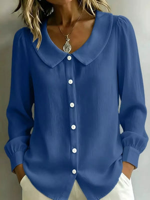 Red relaxed button-down shirt with peter pan collar