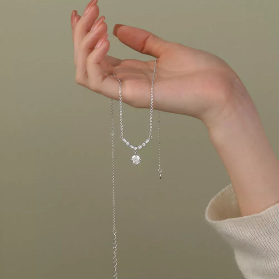925 Sterling Silver Zircon Pendant Necklace in silver with zircon stones
