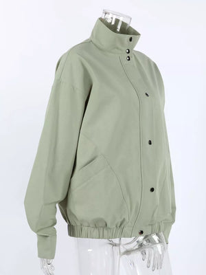 Snap Down Dropped Shoulder Jacket in Light Green