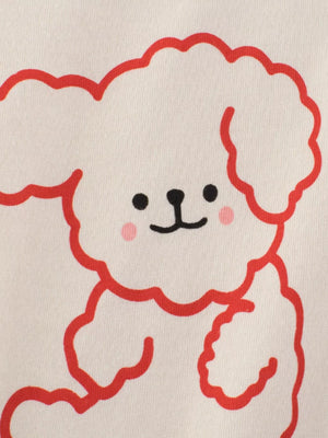 T-shirt with red outline cartoon dog graphic and pink cheeks