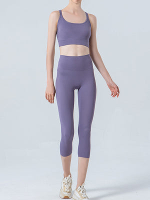 Lavender sculpted crop leggings with mesh detail