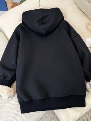 streetwear zip hoodie in Black with hooded