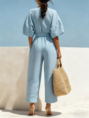 Black Tie Waist Wide Leg Jumpsuit