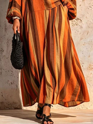Beige loose two-piece set with v-neck