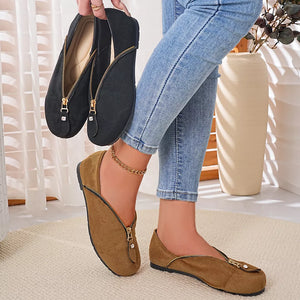 flats in camel featuring zipper detail and flats fit
