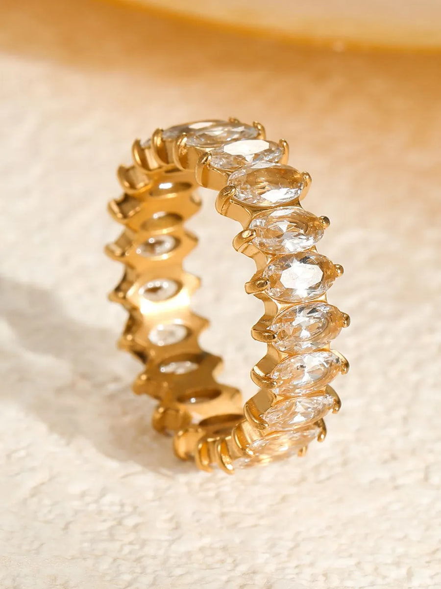 18K Gold-Plated, Stainless Steel, Zircon Care instructions: Avoid wearing during ring in Gold with band silhouette