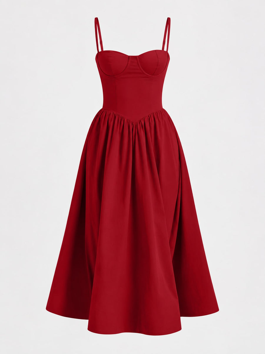 White fit-and-flare midi dress with sweetheart