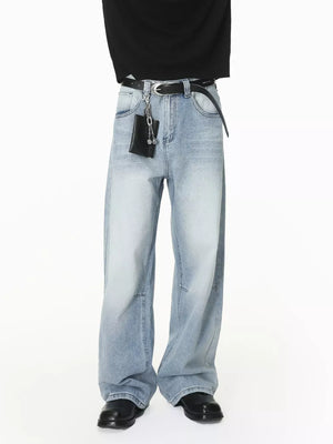 wide-leg jeans in light blue featuring distressed and wide-leg fit