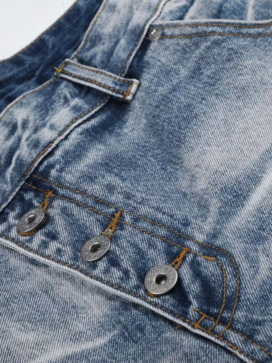 Men's High-waisted Wide-leg Denim Capris in light blue with high-waisted