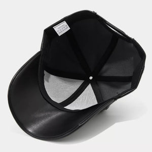 Pu Leather Baseball Cap in Black with structured crown