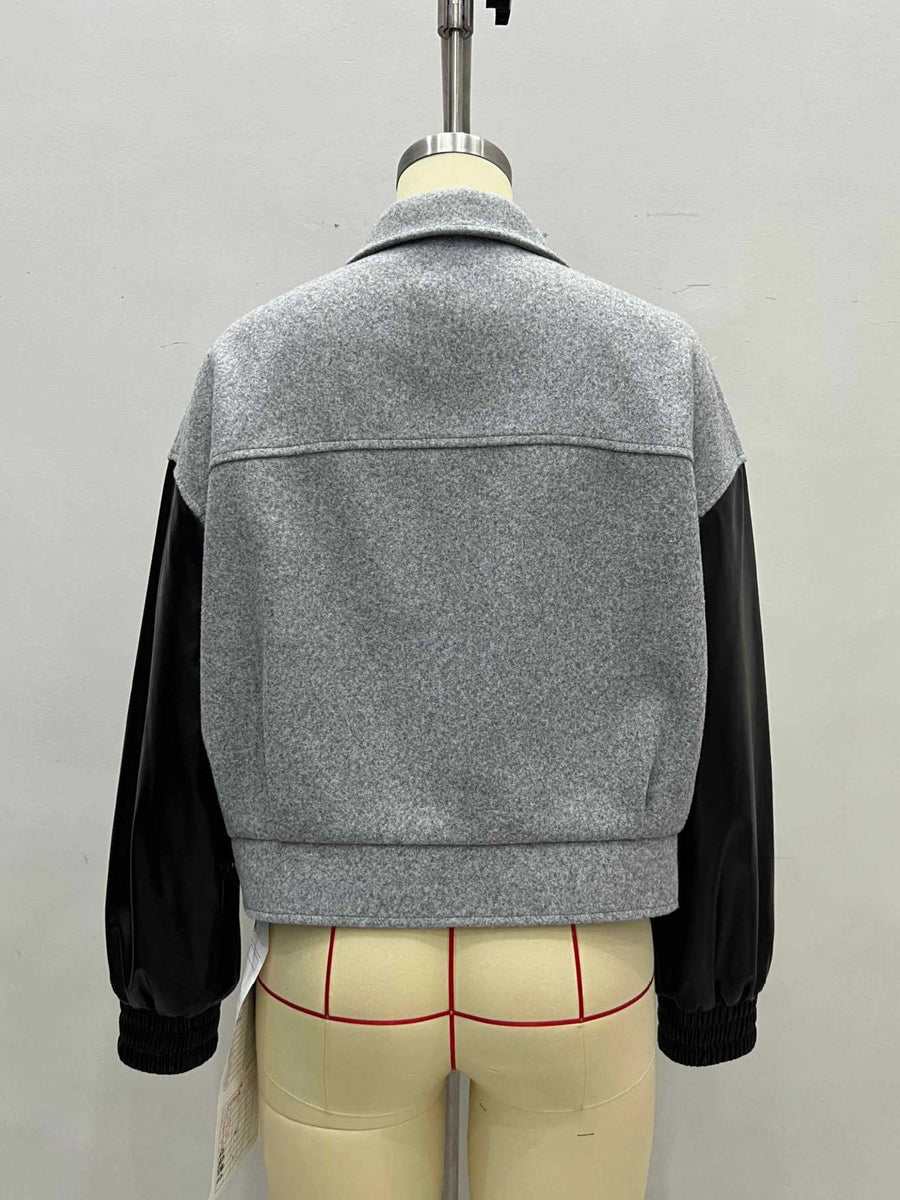 streetwear zip-up jacket in Light Gray with collared